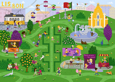 Lisbon. Wimmelbuch puzzle. Children illustration. boardgames bookillustration characterdesign childrenillustration city cityillustration hiddenpicture kidlit kidlitart lisbon nonfiction park picturebook portugal puzzle puzzleboard wimmel wimmelbild wimmelbook wimmelbuch