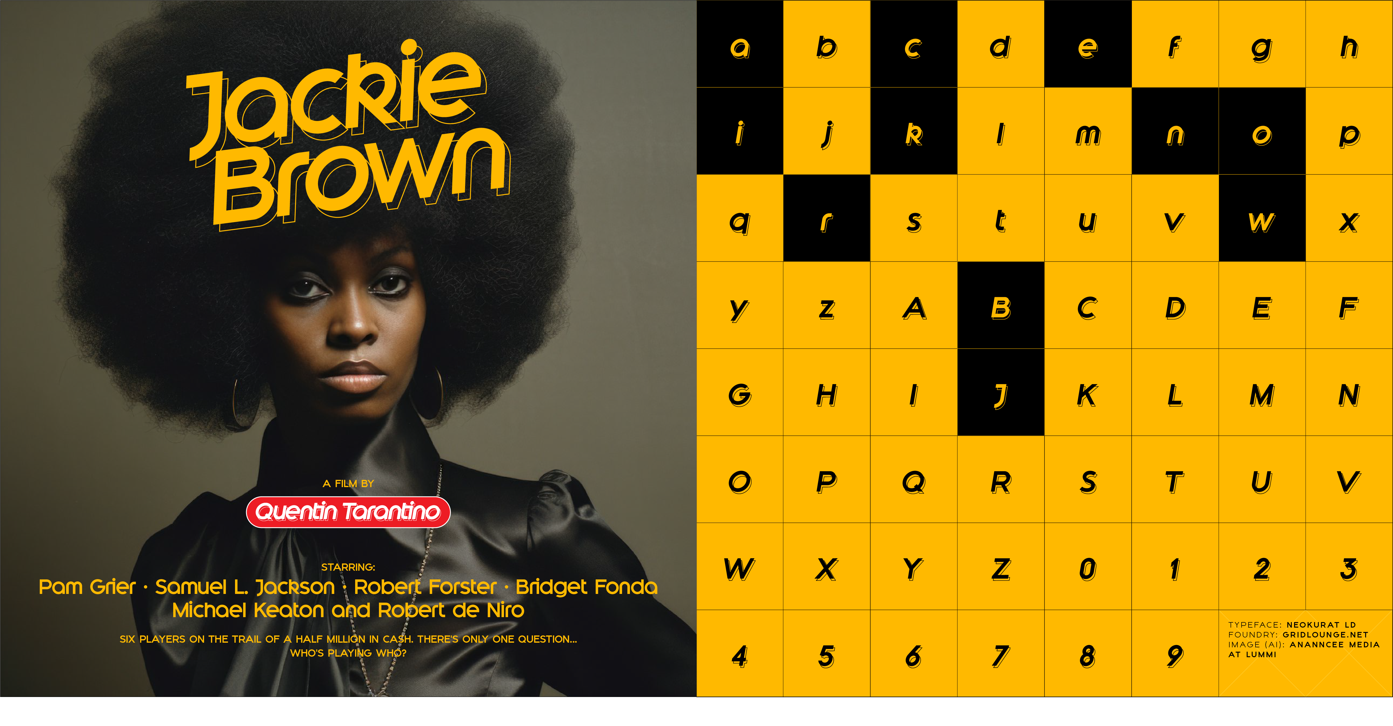 Channel Jackie Brown’s Swagger in Every Letter – Neokurat LD 90s aesthetic bold design bold fonts cool typography display fonts elegant fonts font design fonts graphic art graphic design iconic design movie poster fonts neo classical design retro typography stylish fonts tarantino inspired typeface design typography typography inspiration vintage style