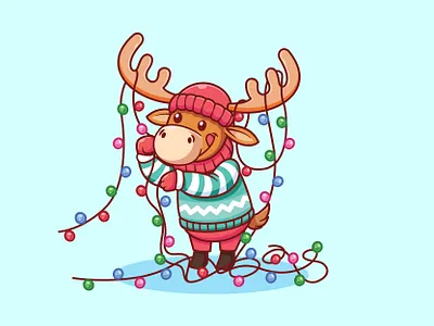 Elk 🦌 animal cartoon character christmas cute deer elk happy illustration kids lamp mascot moose new year winter xmas