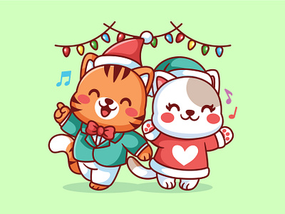 Happy Christmas 🤶 🎅 🎄 🐱 animal cartoon cat character chirstmas cute dance doodle happy illustration jaysx1 mascot new year party winter