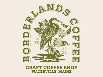 Borderlands Coffee Apparel Design apparel art direction coffee coffeeshop heron illustration nature print t shirt typography vector