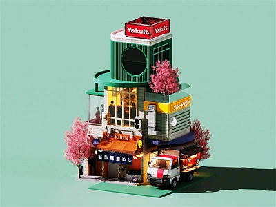 Postcard from Tokyo Part II 3d 3dart 3ddesign b3d blender blender3d branding c4d cinema4d design diorama illustration isometric japan logo loop render set tokyo ui