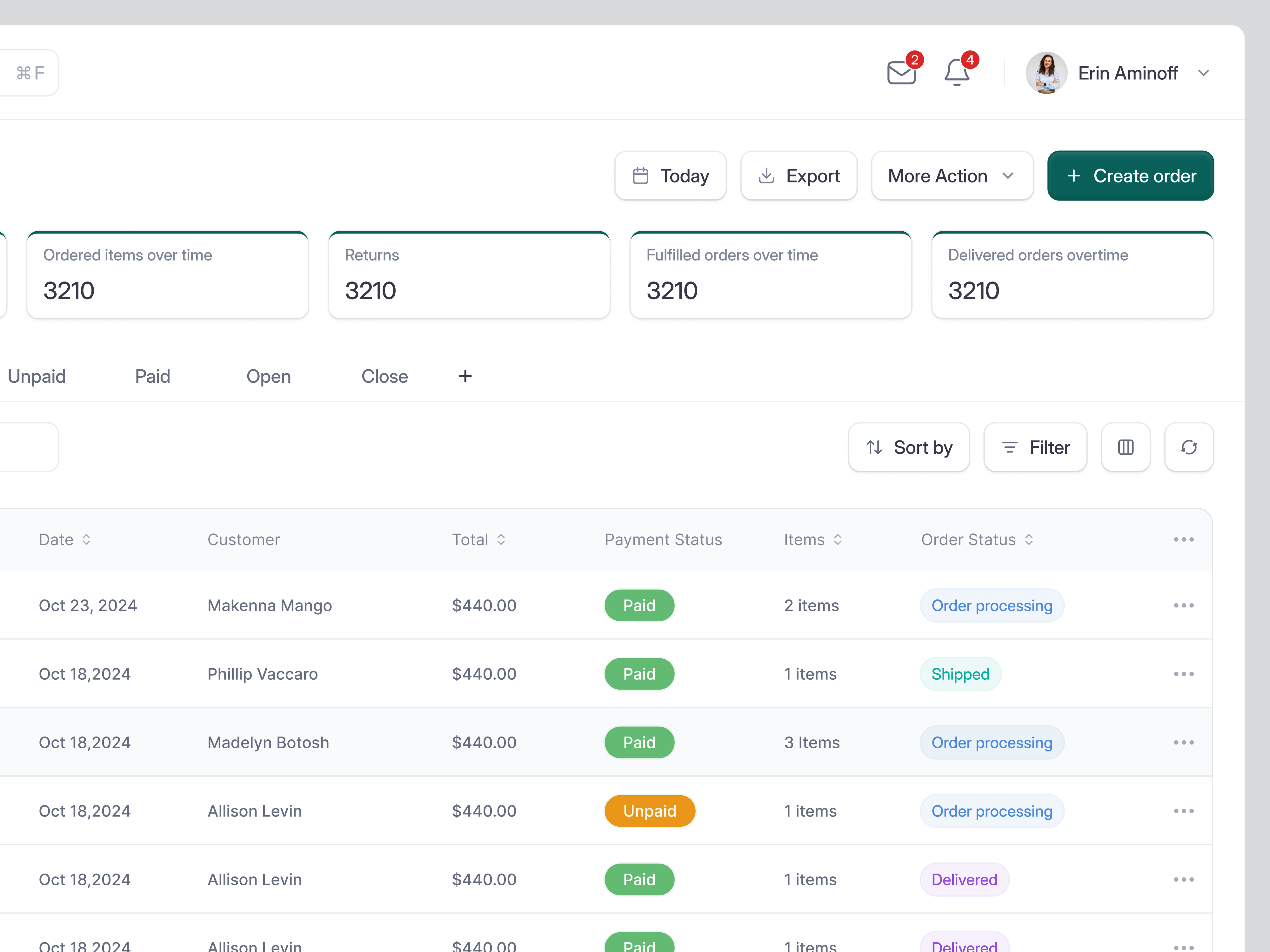 E-Commerce Saas Web App Dashboard - Orders Page admin analytic b2c chart component dashboard e commerce saas marketing order orders report saas saas web app sales sales web app store table ui ux web app web design