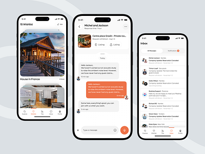 Hotel Booking App app design booking booking app booking mobile app booking wishlist chat clean ui hotel booking hotelbookingappdesign inbox mobile app online booking redesign resort booking room booking travel booking traveluxdesign ui ux ux design visual design