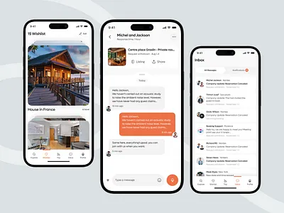 Hotel Booking App app design booking booking app booking mobile app booking wishlist chat clean ui hotel booking hotelbookingappdesign inbox mobile app online booking redesign resort booking room booking travel booking traveluxdesign ui ux ux design visual design