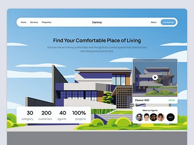 Homma - Real Estate Hero Section adobe illustrator building illustration hero section illustration landing page real estate vector