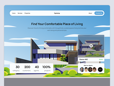 Homma - Real Estate Hero Section adobe illustrator building illustration hero section illustration landing page real estate vector