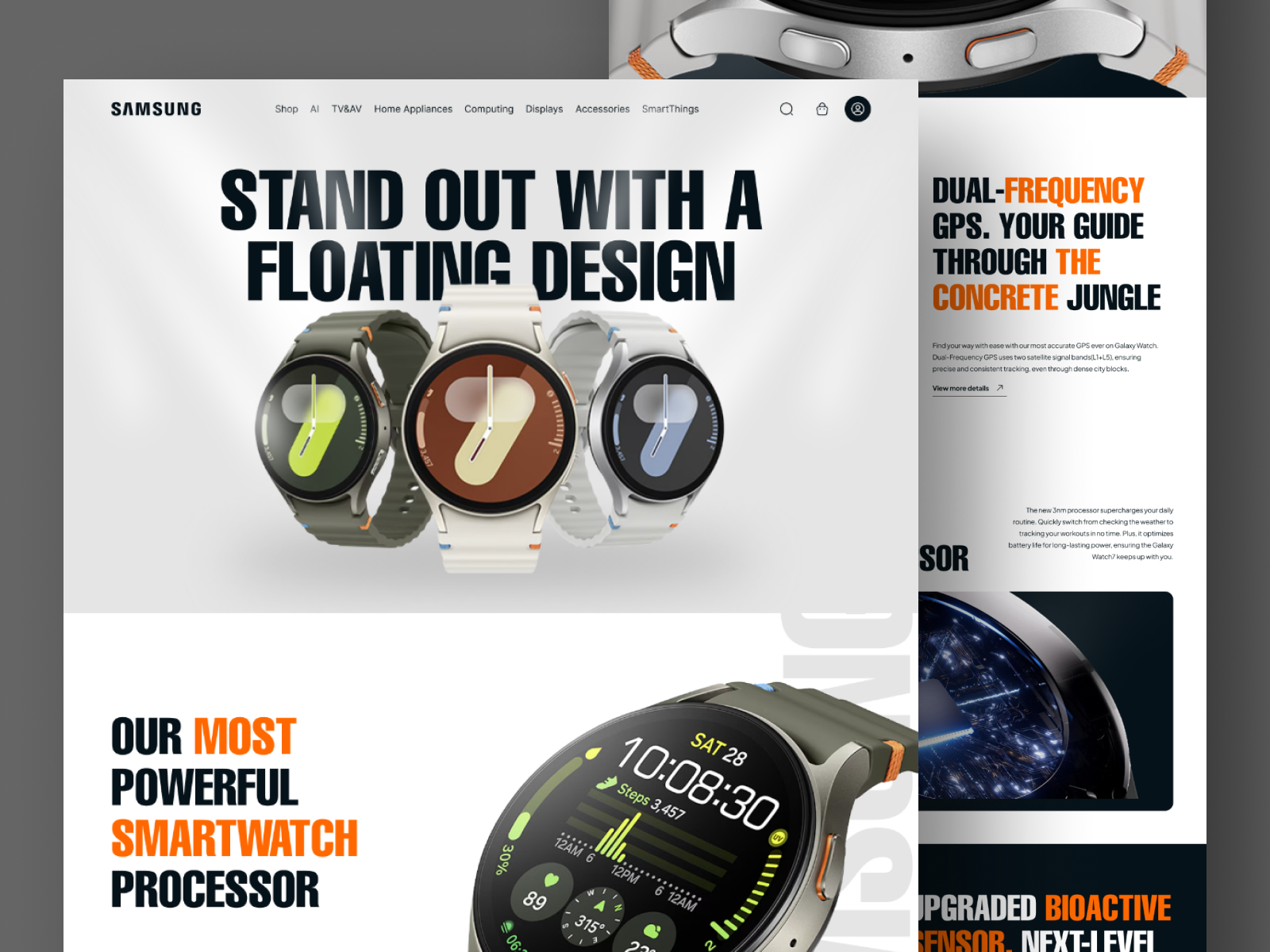 Samsung Galaxy Watch - Redesign Landing Page detail product figma fitnes galaxy watch home page human interface large typography running samsung smart smartwatch smartwatch technology sport sport design technology ui design walk watch web design webdesign