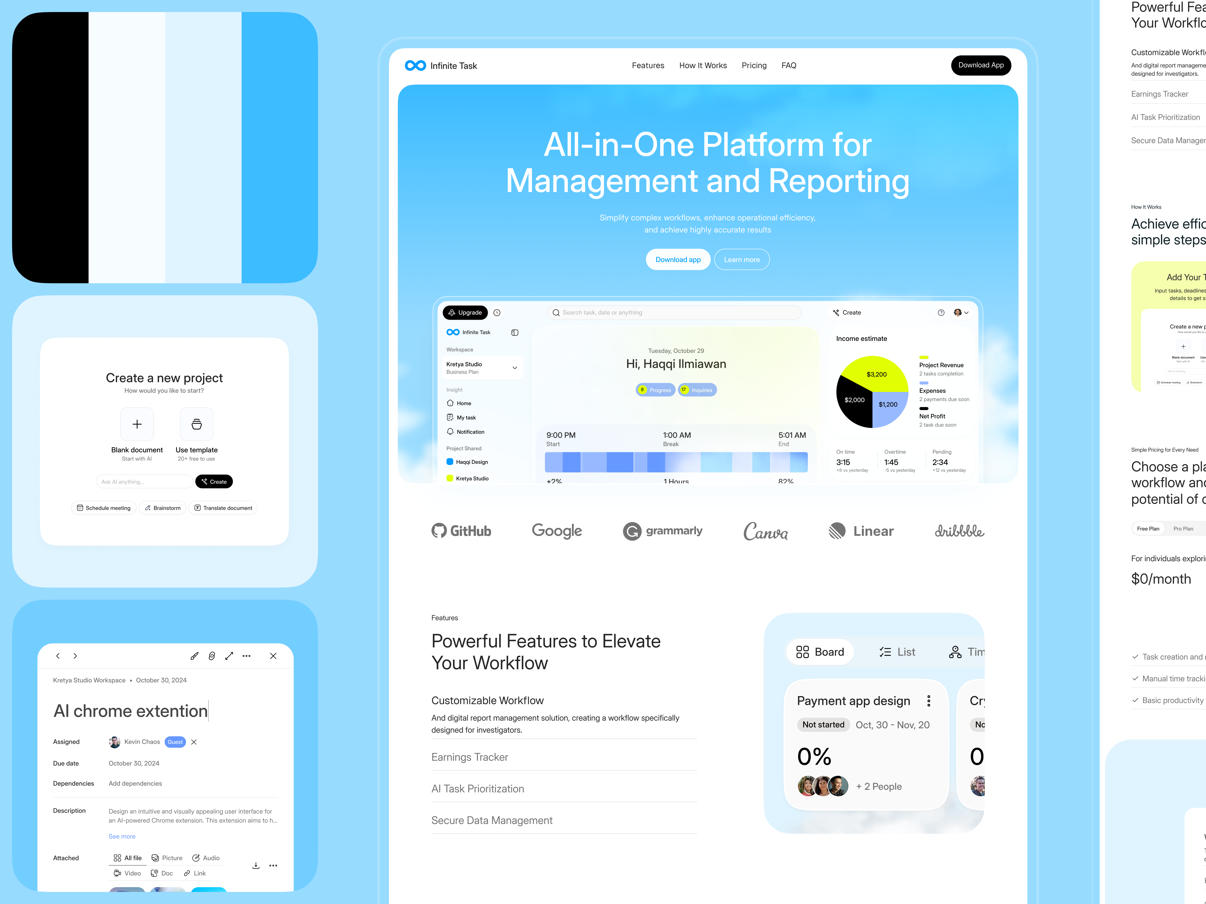 Infinite Task - Dashboard Landing Page ai create ai dashboard ai flow freelance b2b b2c chart clean design dahboard management dashboard dashboard for manage activities freelance dashboard freelance flow with ai freelance management landing page saas task management ui design user interface web design
