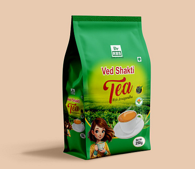 Ved Shakti Tea Pouch Design black tea brand design branding hot tea indian tea pouch design logo design mockup mockup design product design tea brand tea branding tea packaging tea pouch tea pouch design tes