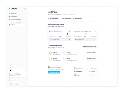 Settings - AI Configuration ai configuration ai model ai model training app chart dashboard integration list marketing modern morva morva labs npw product design saas dashboard saas settings settings slider ui ux