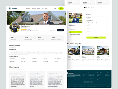 Landlords - Real Estate Agent Details page agent bio agent details pag agentportfolio artiflow clean client focused ui contact info interactive design landing page listings modernrealestate real estate agent profile real estate platform realestatedesign reviews ui uidesign web web design website