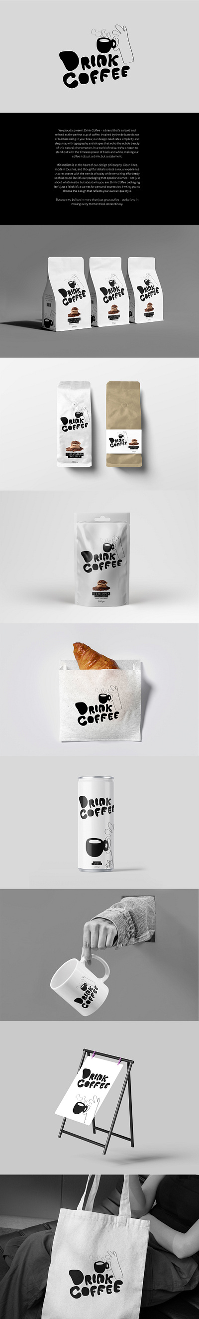 DRINK COFFEE Brand Identity brandidentity branding coffeepackaging drink graphic design illustration logo packaging print