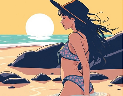 Girl on a beach adobe photoshop cartoon character illustration concept art illustration