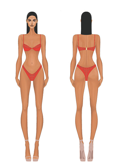 Red Pattern Bikini Design bikini design fashion fashion figure fashion illustration fashion sketch illustration sketch swimsuit swimwear