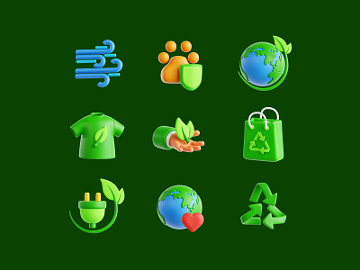 Mother Earth 3D Icon Pack 3d 3d icon blender clean earth earth hour eco energy eco friendly eklip studio icons illustration mother earth recycle reusable save earth