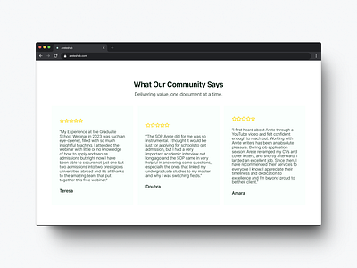 ⭐️ Testimonial Section Design for the AreteHub Website. landing page testimonial section ui ui design web design website