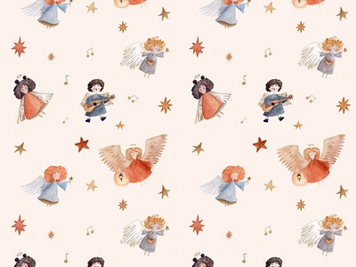 Watercolor seamless pattern of angels and stars angels christening christmas colorful design fabric hand drawn illustration light background magic nursery samless pattern stars watercolor