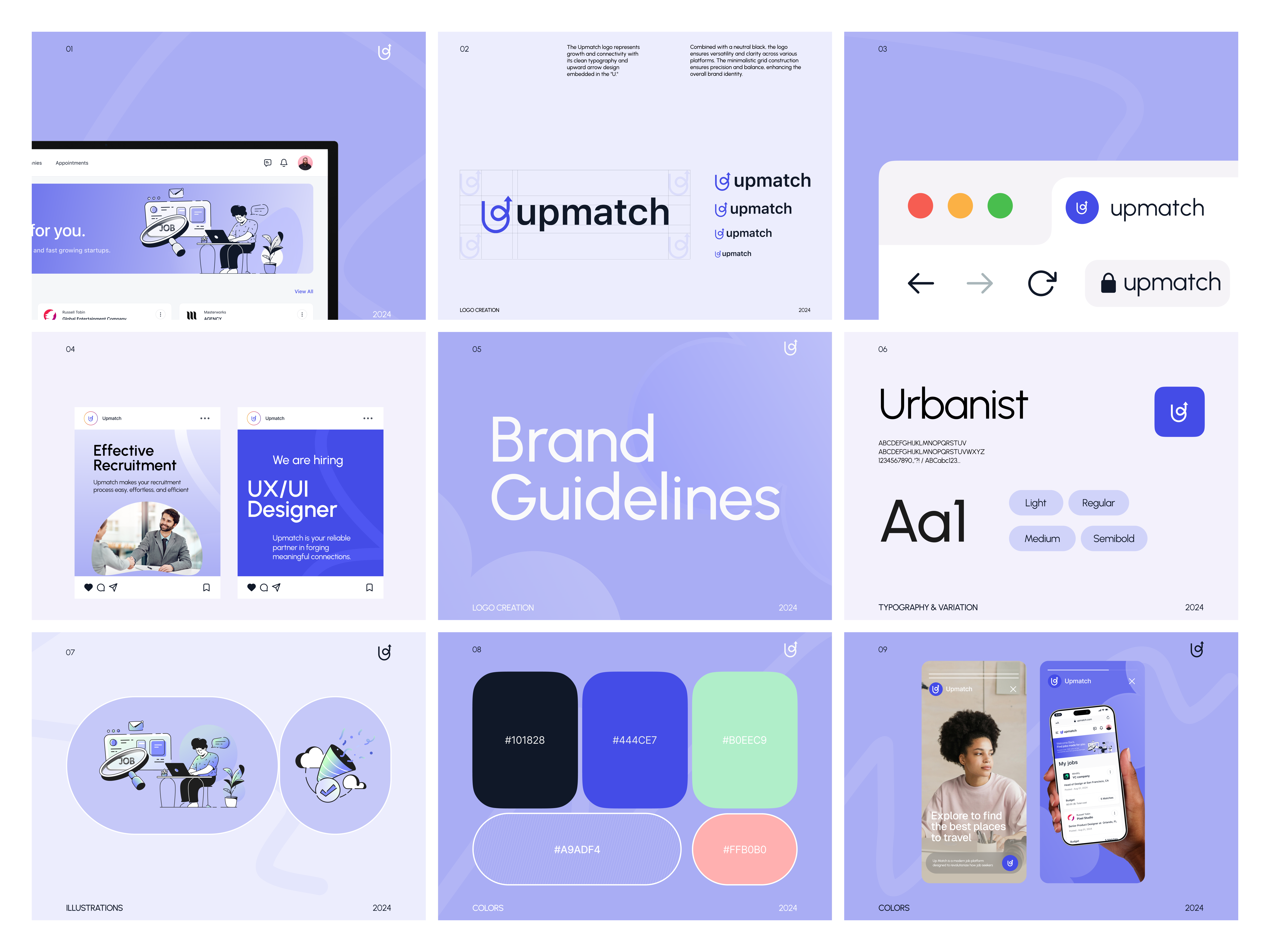 Upmatch Brand Guidelines by Orbix Studio brand book brand design brand identity brand personality branding branding design color palette corporate identity design graphic design illustration job finder logo logo design orbix studio recruitment style guide symbol typography vector