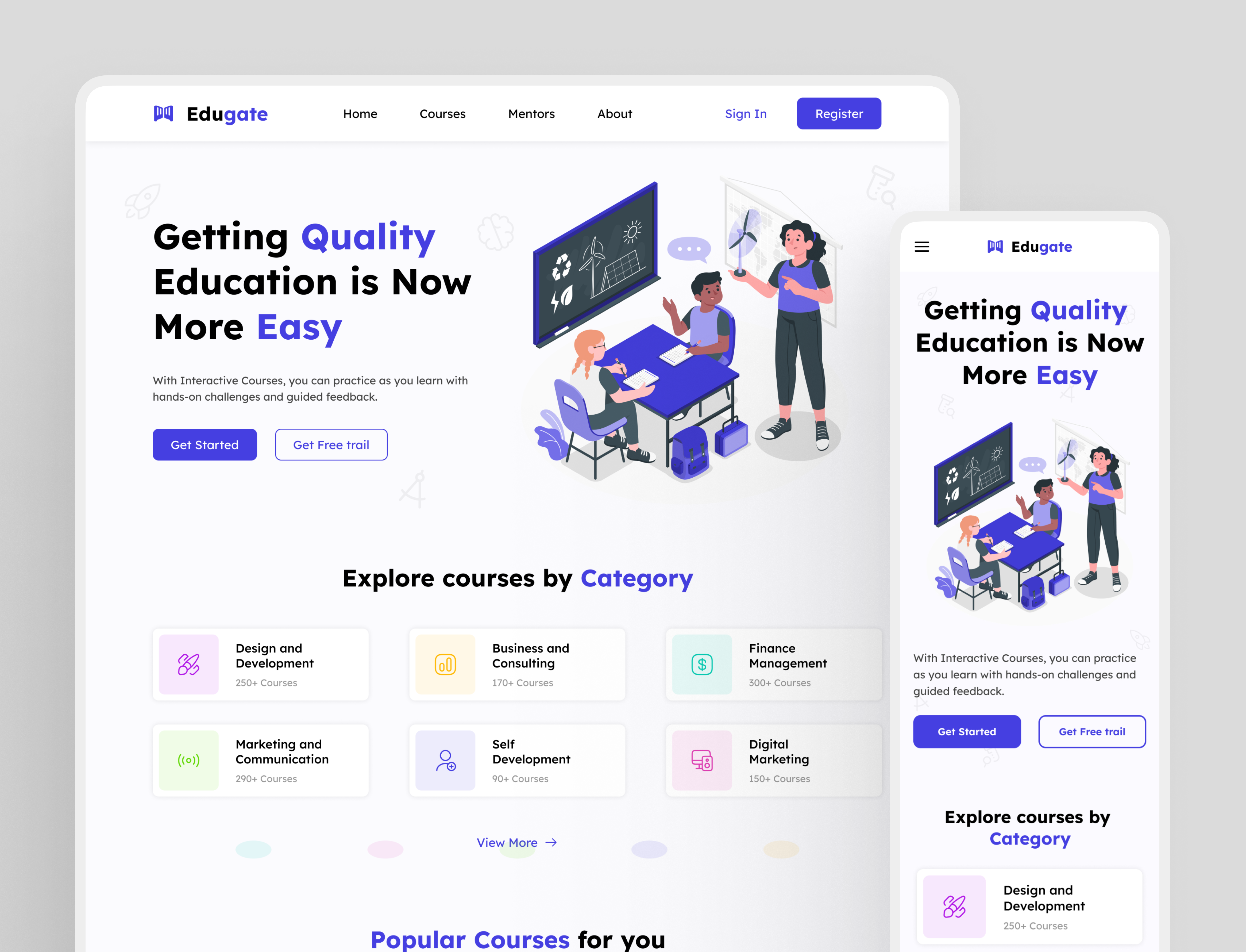Edugate | Landing page adobe xd casestudy design education figma landing page responsive design responsive website ui uiux user interface visualdesign webdesign website