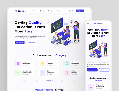 Edugate | Landing page adobe xd casestudy design education figma landing page responsive design responsive website ui uiux user interface visualdesign webdesign website