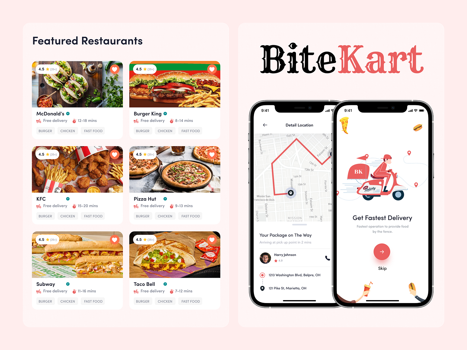 Bitekart - Food Delivery App Design Concept by WebBuddy on Dribbble