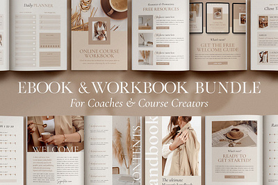 Ebook + Workbook Template Bundle CANVA a4 action guide business guide canva canva template coaching worksheets ebook workbook template bundle email marketing funnel journal template masterclass online course pinterest marketing planner planner template us letter webinar webinar workbook workbook template bundle canva worksheet