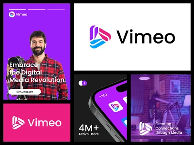 Vimeo - Media Logo Design brand identity brand mark branding entertainment icon logo mark media logo media player minimalist logo modern logo multimedia music play button play logo play mark symbol technology video video games