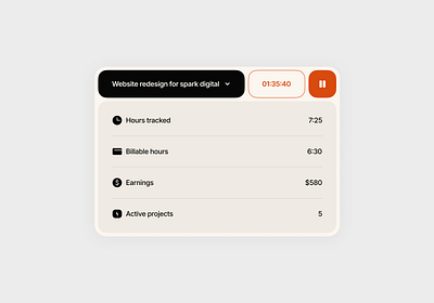 Minimalistic time tracker widget ui. design figma ui widget