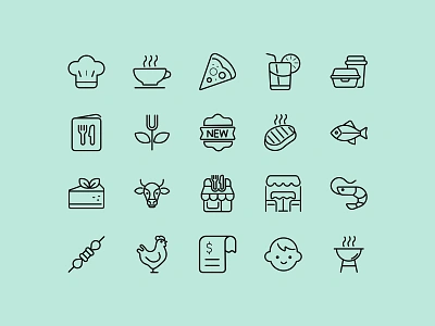 Restaurant line Icon Set bbq beverages chef cooking culinary dining fast food food icon icon world ingredients kitchen line art meal menu minimalist restaurant seafood vegetarian