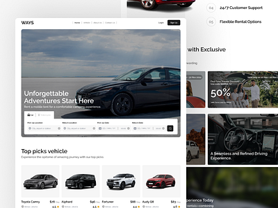 WAYS - Car Rental Page collaboratewithme designinspiration designshowcase designtrends2024 dribbblecommunity fypdesign interfacedesign uiinspo uiux websitedesign