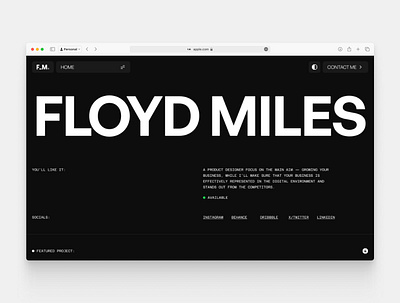 Floyd Miles Designer Portfolio Template Dark Version agency branding clean clean portfolio creative design designer portfolio framer illustration landing page minimal modern portfolio portfolio template portfolio website responsive ui ux webflow website