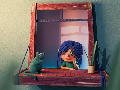 La petite fille et son cat 3d graphic design illustration