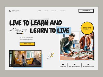 Web Site for Student Hotel - Duck Spot design hero hotel interface ui uiux ux web web design website