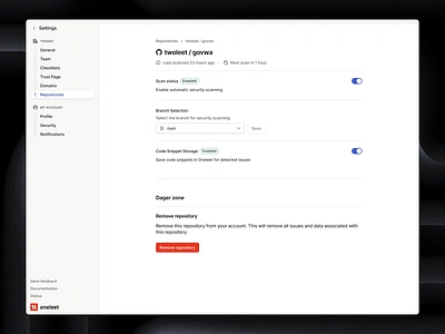 Settings Page - Connected Repository Details animated animation blue detail page figma form minimal preferences product design repo repository saas settings ui web