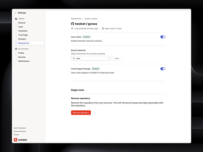 Settings Page - Connected Repository Details animated animation blue detail page figma form minimal preferences product design repo repository saas settings ui web