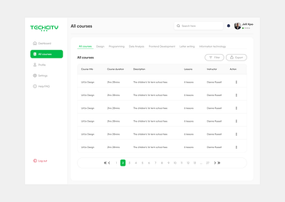 Course list page dashboard e learning figma ui ux webapp