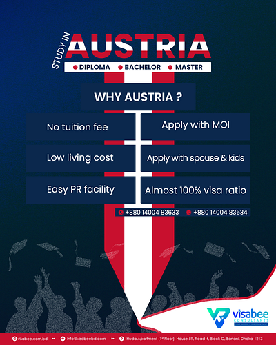 Study in Austria – Education Marketing Ads Design consultancy branding design creative poster design educational marketing design graphic design for education marketing graphics modern flyer design student recruitment materials study abroad flyer study in austria poster