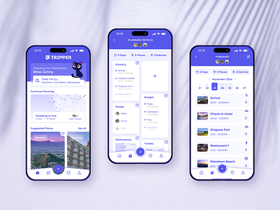 TRIPPER - Travel Itinerary App Design - UI/UX app design designing figma graphic design itinerary planning travel ui uiux ux