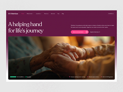 ElderEase - Design exploration for eldercare clean design elder eldercare figma healthcare landing page landing page design minimal web design webdesigner website website design