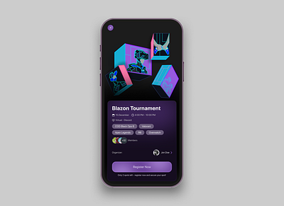 Event Registration - Gaming UI - Mobile creativeui darkmodeui designsystem discordui eventui futuristicdesign gameinterface gamingui interactivedesign mobileui moderndesign registrationui tournamentdesign ui uiinspiration userexperience uxdesign vibrantcolors visualdesign webdesign