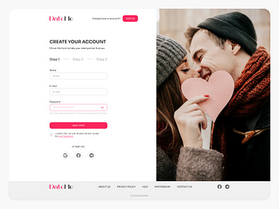 Dating Site | Register Form | DateMe date dating platform dating sites figma love onboarding register form registration signup form ui ui design user experience (ux) user interface ux visual web design