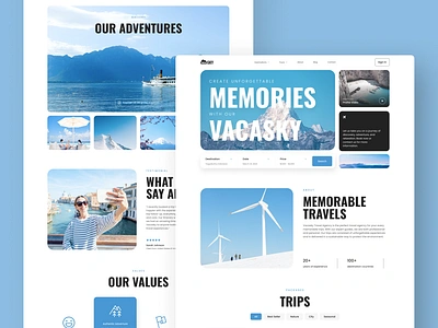 Homepages Vacasky – Clean Modern Tour & Travel Agency Website clean design creative market cyber sale explore the world modern website tour and travel tourism business travel agency travel booking travel dashboard travel lovers travel website ui inspiration ui showcase ui trends ux design vacation planner web design inspo website template website ui