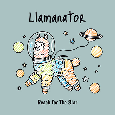 Llamanator cartoon funny kittl kittldesign llama print on demand space t shirt t shirt design