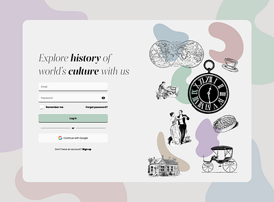 Authorization screen for educational platform culture desktop history ui