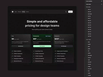 Responsive Pricing In Figma branding dark mode design system figma figma pricing interface pricing responsive ui ui kit ux web design