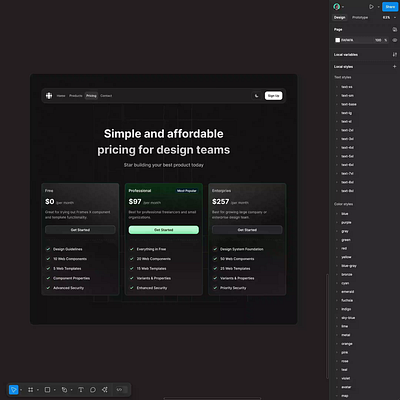 Responsive Pricing In Figma branding dark mode design system figma figma pricing interface pricing responsive ui ui kit ux web design