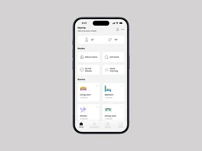 Smart Home App app design home screen icon ios minimal mobile ui ux