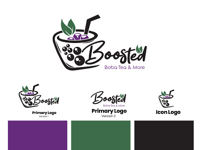 BOOSTED Logo Design for Bubble Tea Store boba boba tea brand branding bubble tea cafe cafe logo design illustration logo logo design logo inspiration restaurant restaurant logo