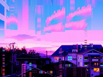 Pixelated Twilight: Between Glitch and Glow art branding colorful cyberpunk design digi digital art futuristic glitchaesthetic graphic design illustration neonvibes retrofuture